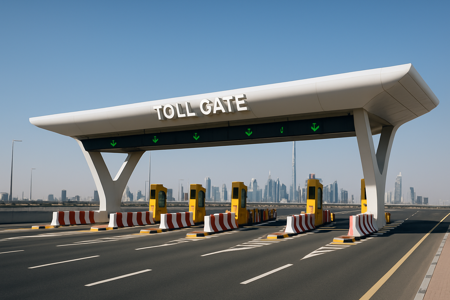 Modern toll gate on a Dubai highway